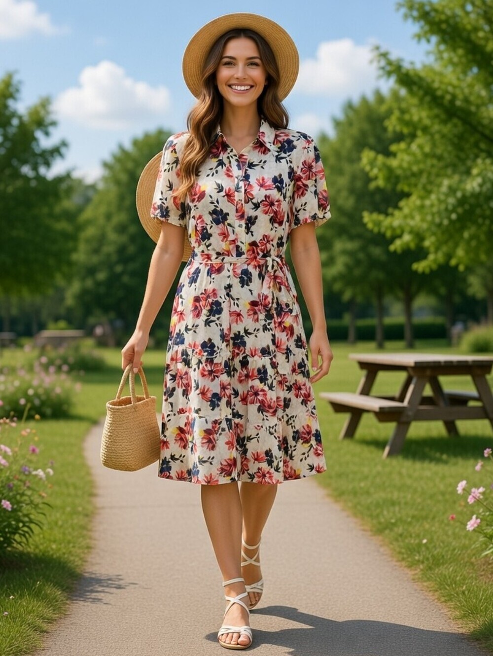 Kate & Lily Floral Tiered Short Sleeve Shirt Dress With Matching Belt Size 6